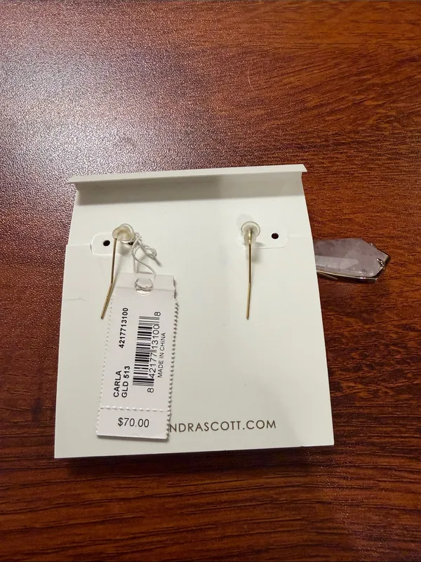 NWT Retired Kendra Scott Carla Gold Rose Quartz Drop Earrings - Image 2