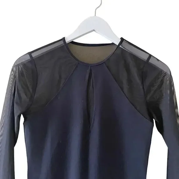 Abercrombie & Fitch Black Soft Long Sleeves Mesh Square Neck Bodysuit SZ S #1112 - Image 3