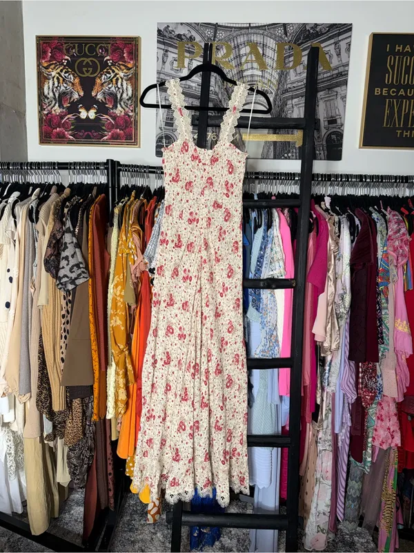 Cinq à Sept Stevie Dress Cherry Rose Multi Floral Lace Trim Midi Dress Womens 2 - Image 12