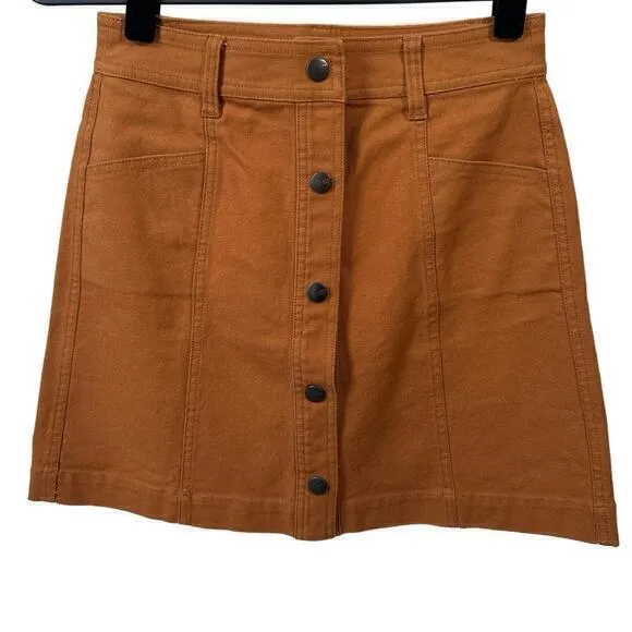 Madewell‎ Button-Front A-Line Pocket Mini Skirt Size 0 - Image 3