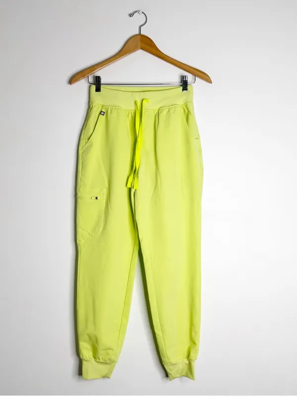 FIGS Zamora High Waisted Jogger Scrub Pants XS Petite Neon Green - Image 3