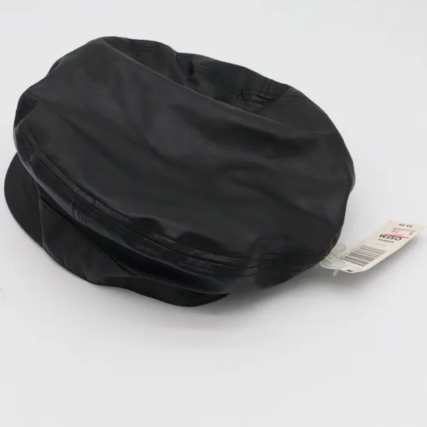 Kmart Accessories Hat Womens OSFM Newsboy Cabbie Black Faux Leather New - Image 2