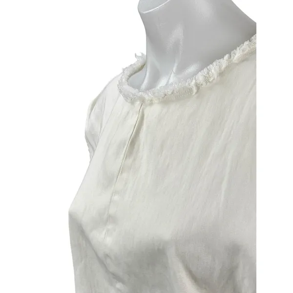 Aritzia Wilfred Women's White Drop Shoulder Fringe Cropped Blouse Top Size M - Image 3