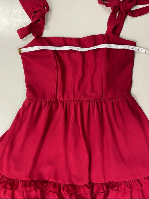 Lucy in the Sky Burgundy Wine Tie Strap Ruffle Mini Dress M Wedding Guest Party - Image 5