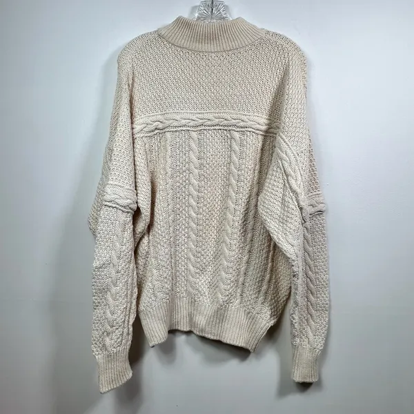 Cream Cable Knit Mock Neck Sweater Oversized Chunky Textured Pullover Ivory - Image 2