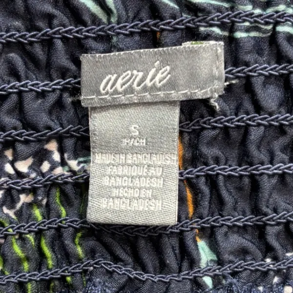 Aerie Wide Leg Pants Womens Small‎ Navy Blue Floral Smocked High Waist 3992 - Image 6