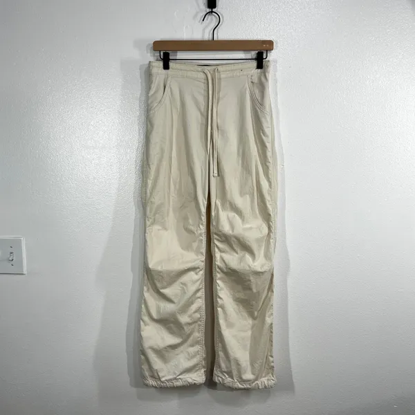 Hollister Parachute Baggy Pants Women XS Cream Adjustable Rise Cinch Hem 8479 - Image 3