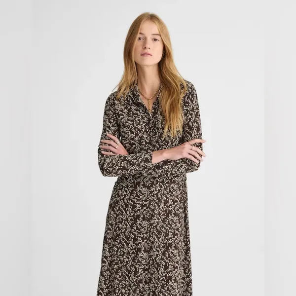 Madewell Ruched Midi Shirt Dress Size 12 Black Ivory Floral NWT - Image 13