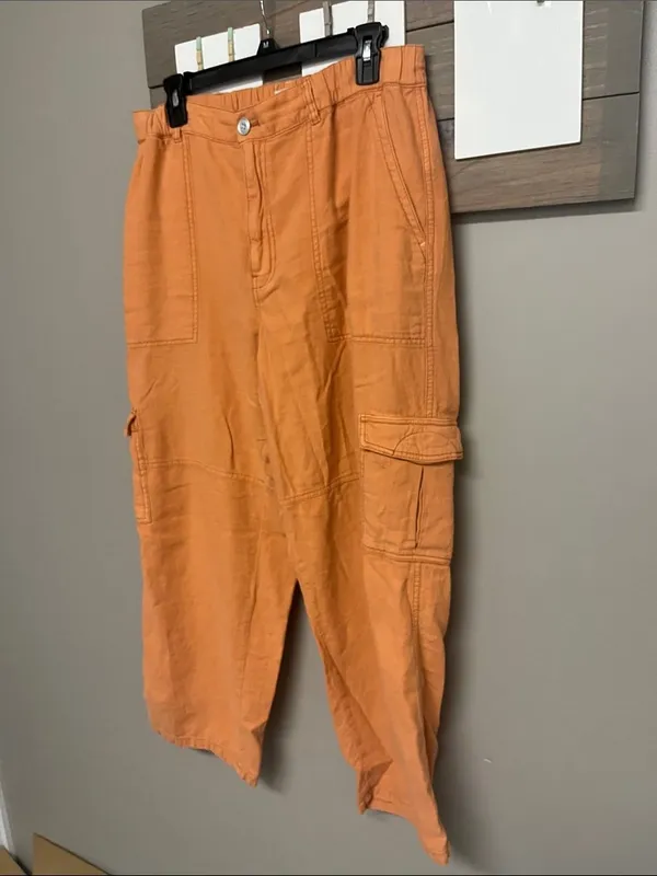 Pilcro Women's Orange Cargo Jumpsuit High-rise Pants with Flap Pockets Large - Image 4