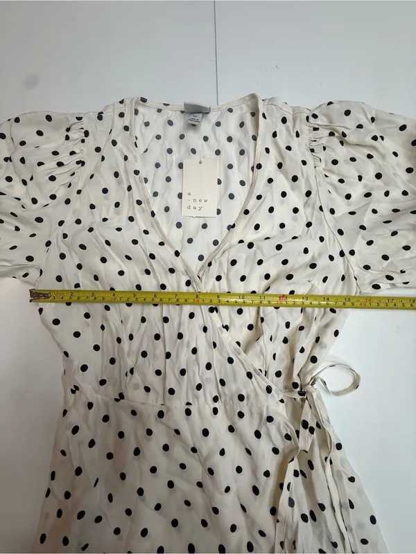 a new day Cream Polka Dot Puff-Sleeve Wrap Dress size XS - Image 6