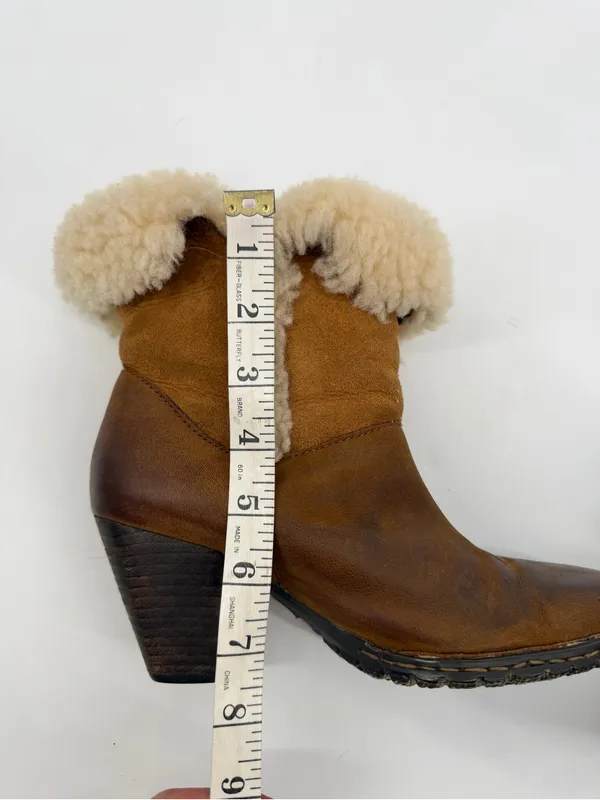 Born Dona W21268 Brown Leather Shearling Cuff Ankle Boots Size 6 - Image 10