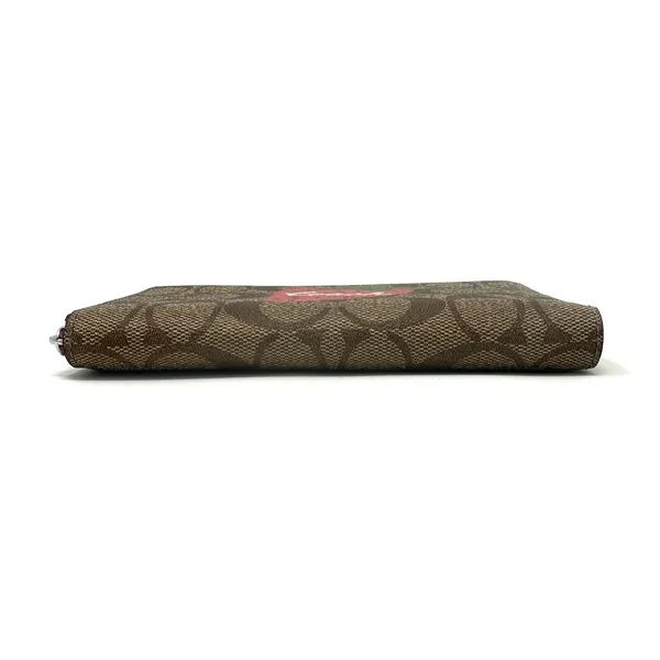 Coach Medium Id Zip Wallet Signature Canvas Wild Strawberry Khaki Red CH529 - Image 7