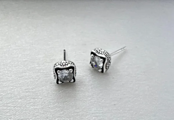 CZ 5mm Small Geometric Square Stud Earrings for Men Women - Image 2
