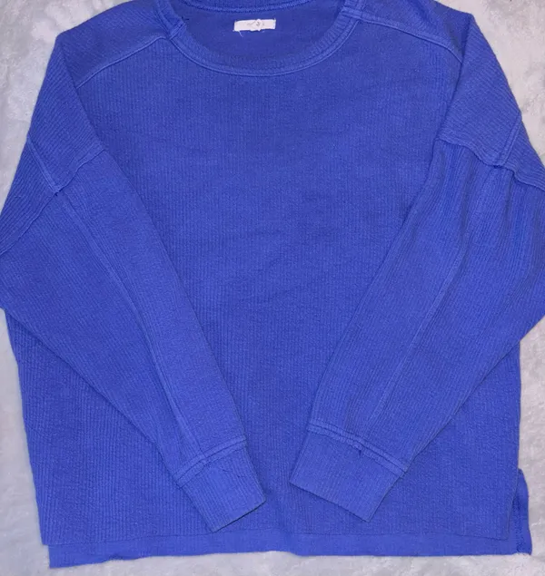 Crewneck Sweater Maurices Pullover Medium Periwinkle Raw Hem - Image 2