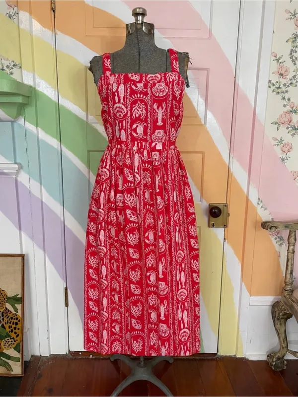 NWOT Crown & Ivy Tropical Red Sea Stripe Cotton Smocked Maxi Dress Petite L🧡🎀 - Image 3