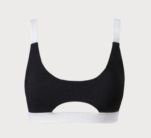 BERLOOK Contrast Trim Bikini Top ONLY 68 Black Size M - Image 6