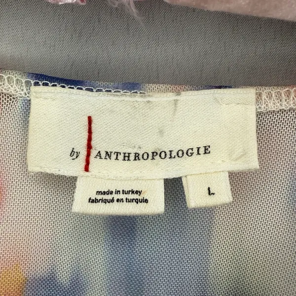 Anthropologie Mesh Crossover Long Sleeve Blouse Watercolor Large Semi‎ Sheer - Image 9