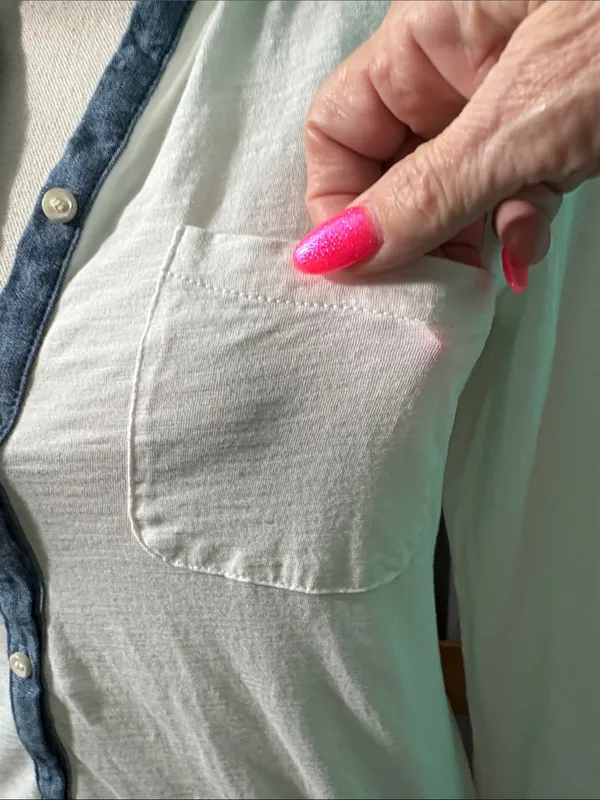 LOFT White Button-Down Shirt with Blue Chambray Trim - Image 7
