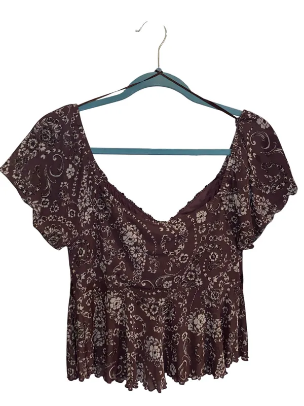 La Pêche Y2K Floral Lace Trim mesh Blouse poof Sleeve Fairy coquette cottagecore - Image 8