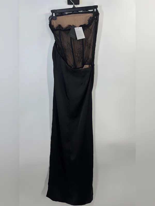 NBD Nalani Łące Corset Bustier Draped Black Maxi Gown Dress - Image 9