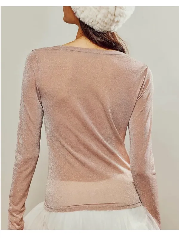 Free People Intimately Mesh So Well Layering Top Sheer Metallic Rose Gold - Image 2