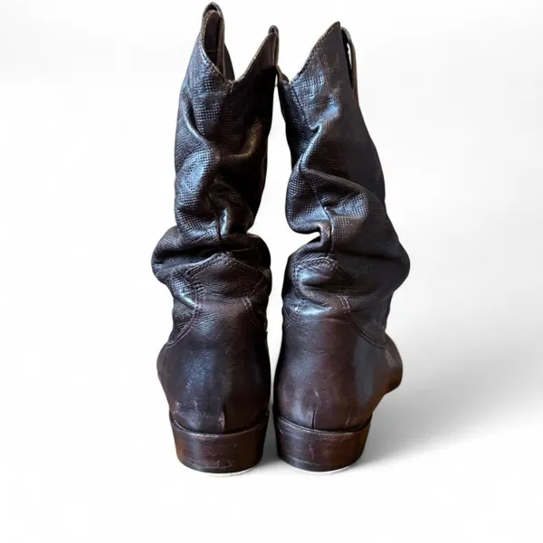 Vintage Brown Leather Slouchy Western Boots Made in Brazil Pointed Toe Boho 8 - Image 4