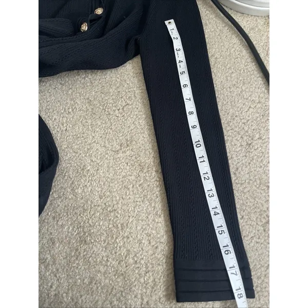 Zara Black Dress L Bodycon Work Long sleeve Preppy Ribbed Fitted Professional - Image 8