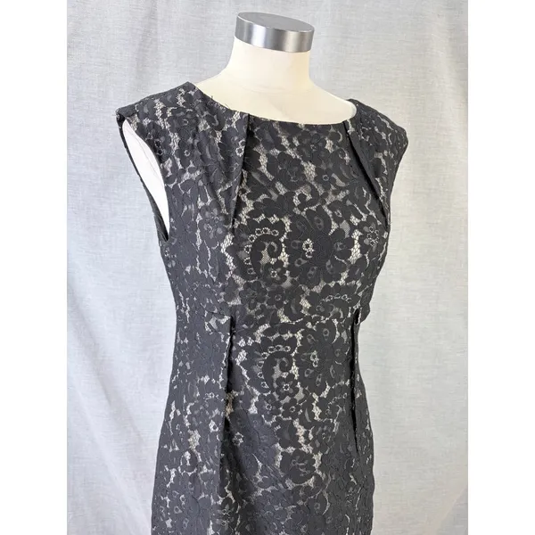 Calvin Klein Women Black Floral Lace Sleeveless Sheath Dress 6 Cocktail LBD‎ - Image 2