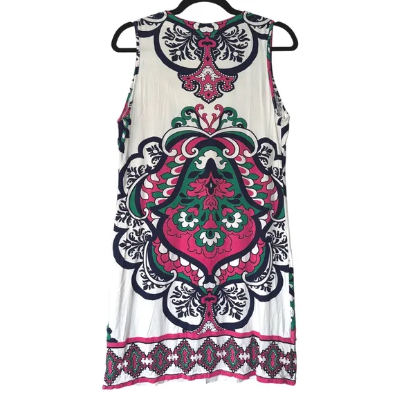 Joyous & Free Large Pink Green Paisley Beaded V-Neck Sleeveless‎ Shift Dress - Image 2