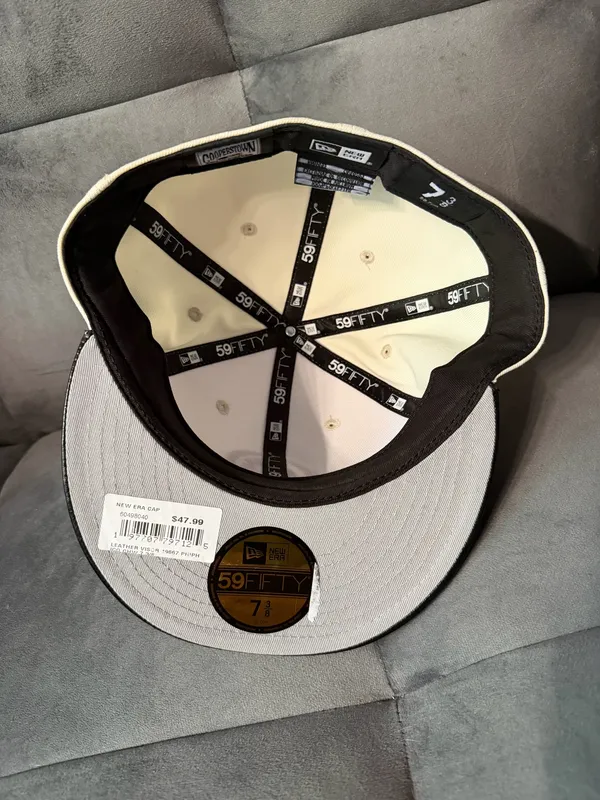 New Era Philadelphia Phillies 59Fifty Fitted Hat 7 3/8 Cream With Leather Brim (NWD) - Image 3