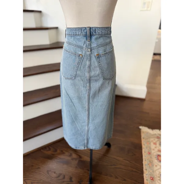 NWT Abercrombie Light Wash Denim High Waisted Slit Midi Skirt Western 90s - Image 5