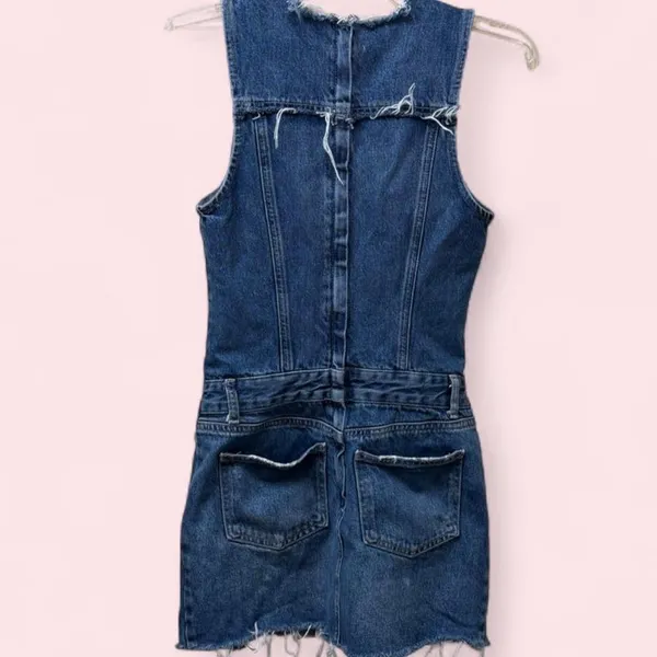 Zara TRF Patchwork Denim Short Dress Blue XS - Image 6