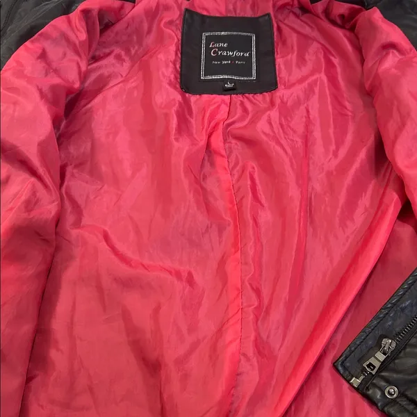 Black Faux Leather Jacket with Pink Lining Size L - Image 11