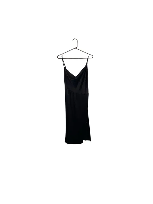 Vintage 90s Style Black Satin Midi Slip Dress Minimalist LBD whimsigoth moody - Image 6