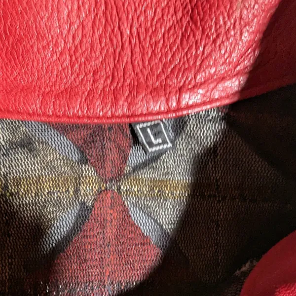 Vtg Y2K Red White Laser Cut Leather Lined Full Zip Streetwear Jacket Sz L - Image 4