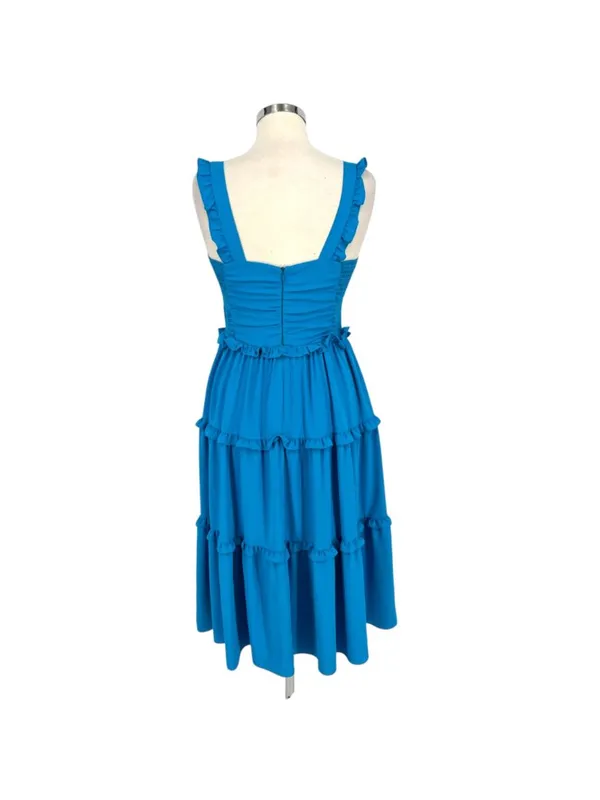 Amanda Uprichard Sweeney Blue Ruffle Tiered Sweetheart Midi Dress Size XS - Image 7