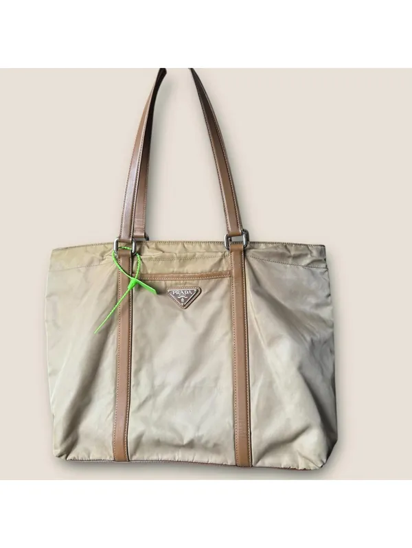 Y2K Archive Prada Nylon Tote Khaki Brown Leather - Image 4