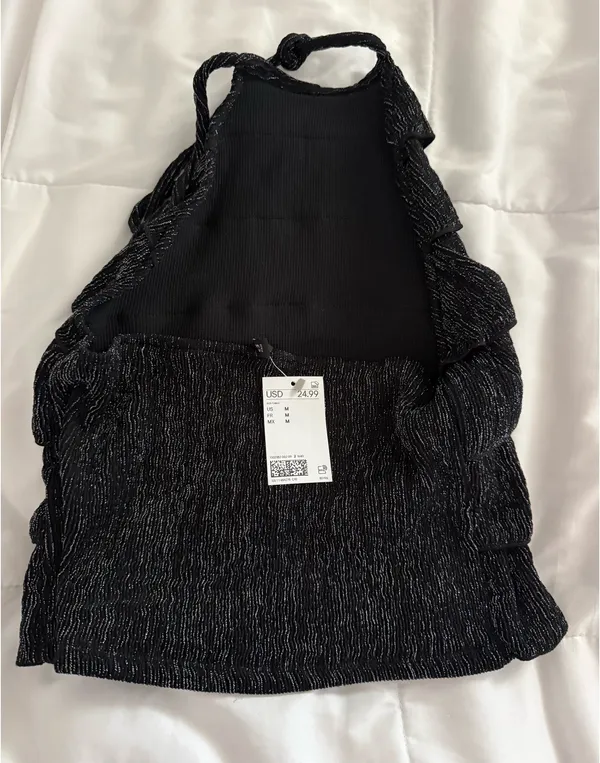 H&M Black Sparkly Top Divided Halter - Image 2