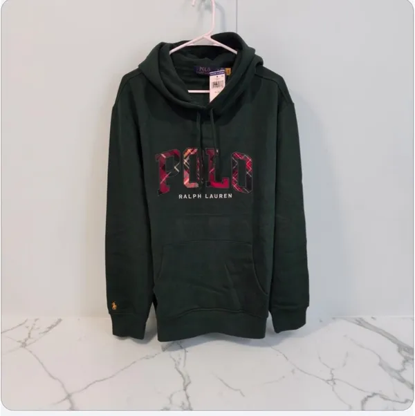 NWT- Polo by Ralph Lauren Men’s Forest Green Hooded Sweatshirt with Tartan Polo Size XL - Image 2