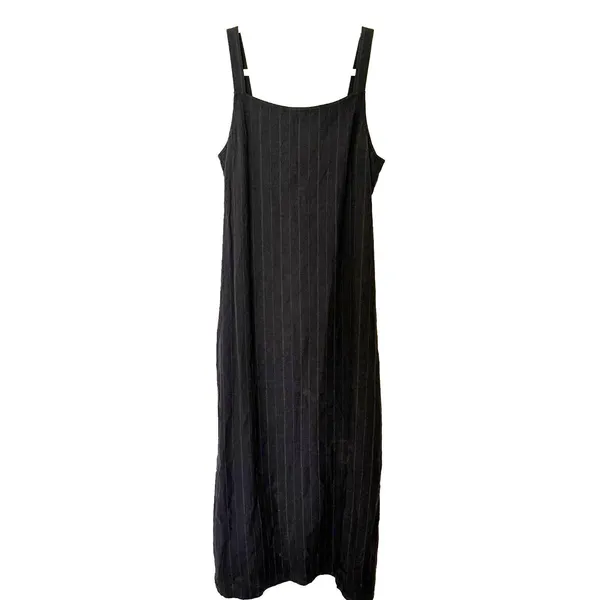 VTG 90s Eddie Bauer Sleeveless Pinstripe Black Maxi Tank Dress Sz 8 (runs small) - Image 2