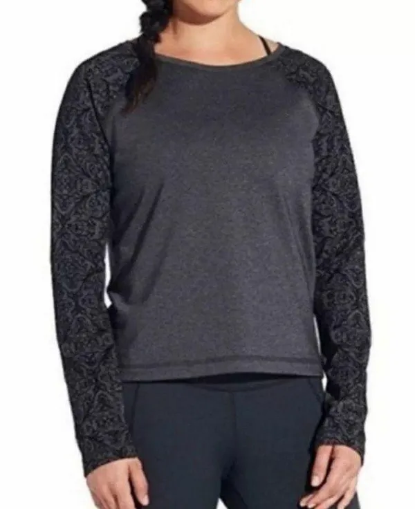 Calia by Carrie Underwood Onyx Velvet Sweatshirt Women's Size L Black Gray - Image 9
