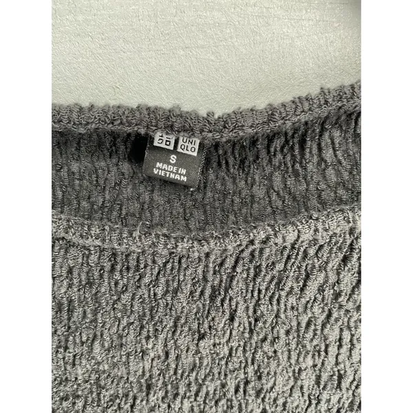 Uniqlo Womens Tank Top Black Textured Seersucker Boat Neck Size Small - Image 5