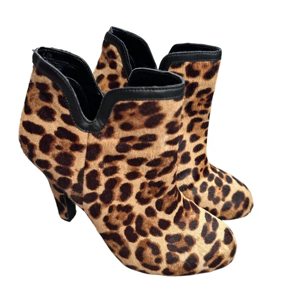 Gianni Bini Leopard Pony‎ Hair Leather Stiletto Heel Ankle Booties Womens 7.5M - Image 4
