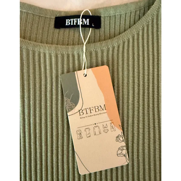 BTFBM Dress Womens Size L Ribbed Midi Knit Dress Olive Green Sleeveless NWT - Image 6