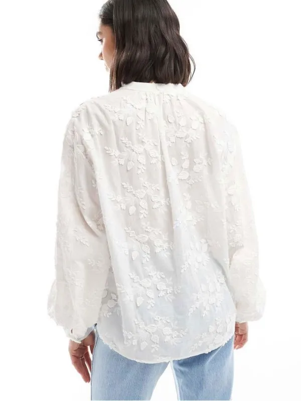 NWT & Other Stories White Floral Embroidered Cotton Blouse Size 10 - Image 6
