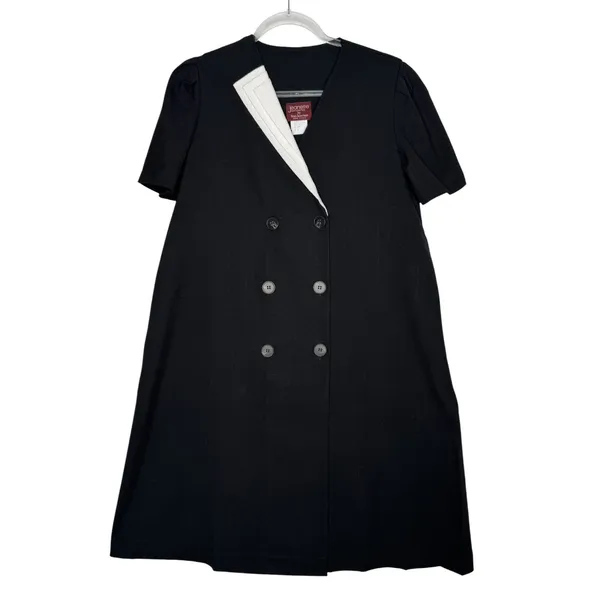 1990s Jeanette Maternities Black Minimalist Swing Dress Medium to Large - Image 2