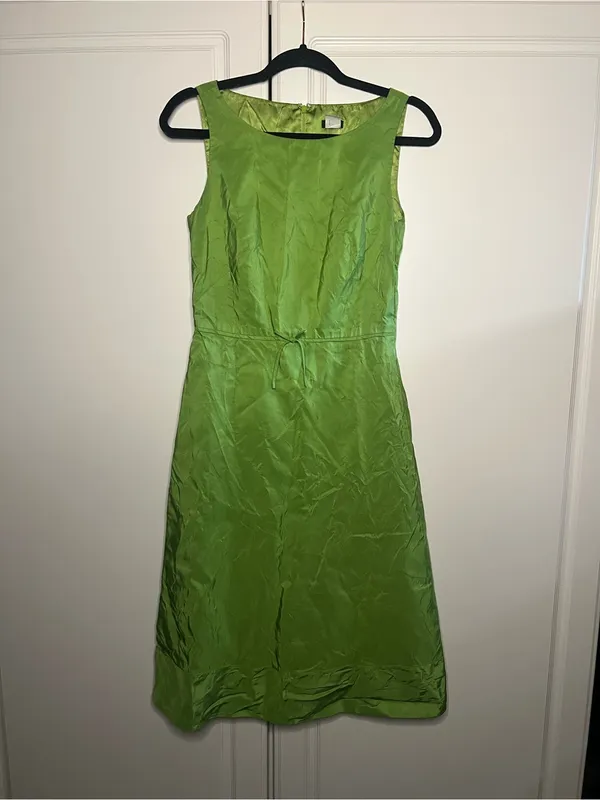 Vintage Y2K J.Crew 100% Silk Chartreuse Green Dress - Image 4