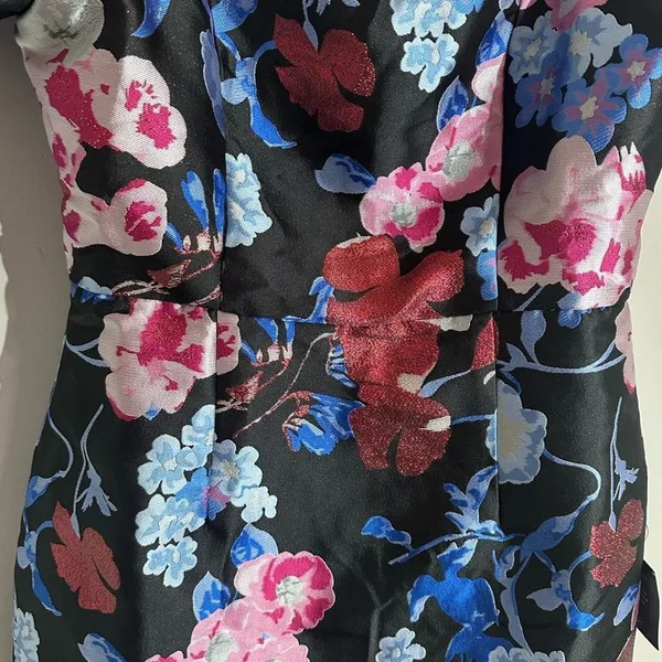 Lulus Black Floral Puff Sleeve Square‎ Neck Mini Dress Women's Size M - Image 2
