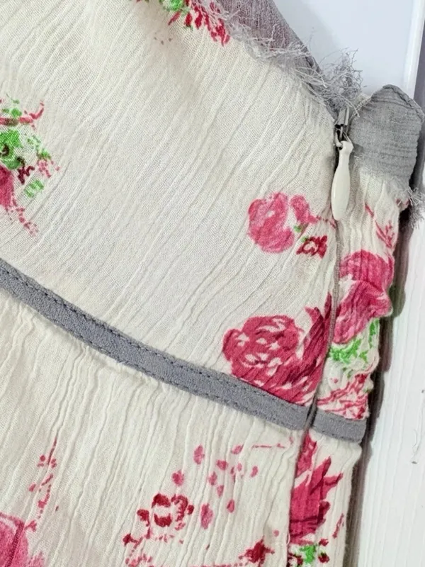 Vtg Free People Floral Tiered Boho Cottagecore crochet Cami Pink & Green 8 - Image 3