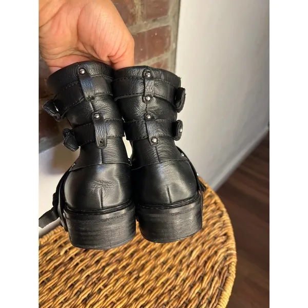 Dolce Vita Kiera Black Leather Moto Harness Ankle Boots Size 8 - Image 9